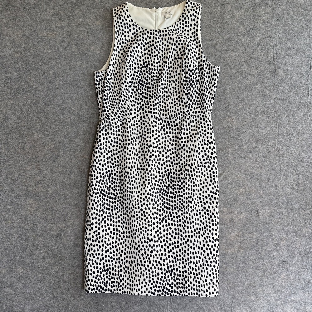 J.Crew Dress Womens 8 White Black Polka Dot Sheath Sleeveless Lined Knee Length